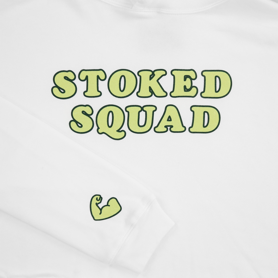 Stoked Squad Cropped Hoodie (White/Green)