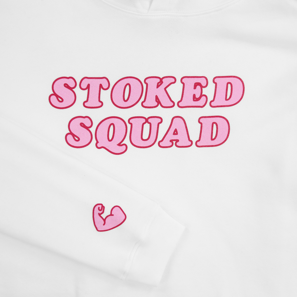 Stoked Squad Cropped Hoodie (White/Pink)