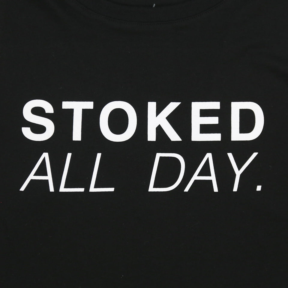 Stoked All Day Cropped Racerback Tank (Black / White)