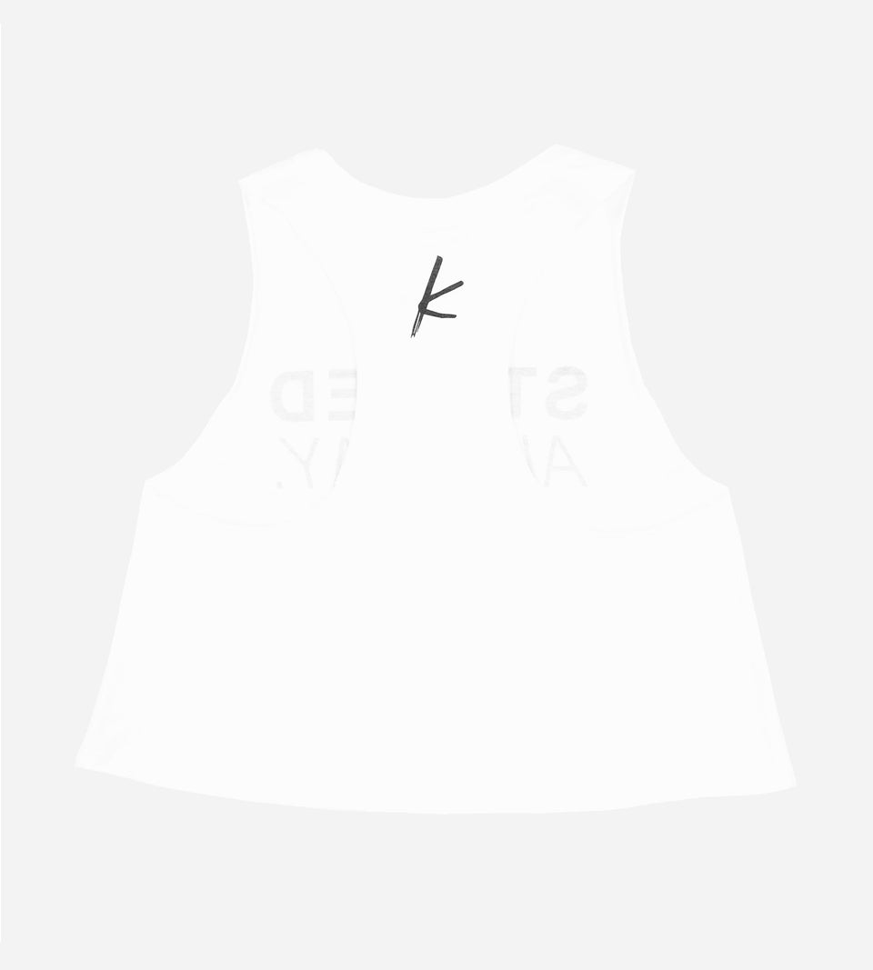 Stoked All Day Cropped Racerback Tank (White / Black)