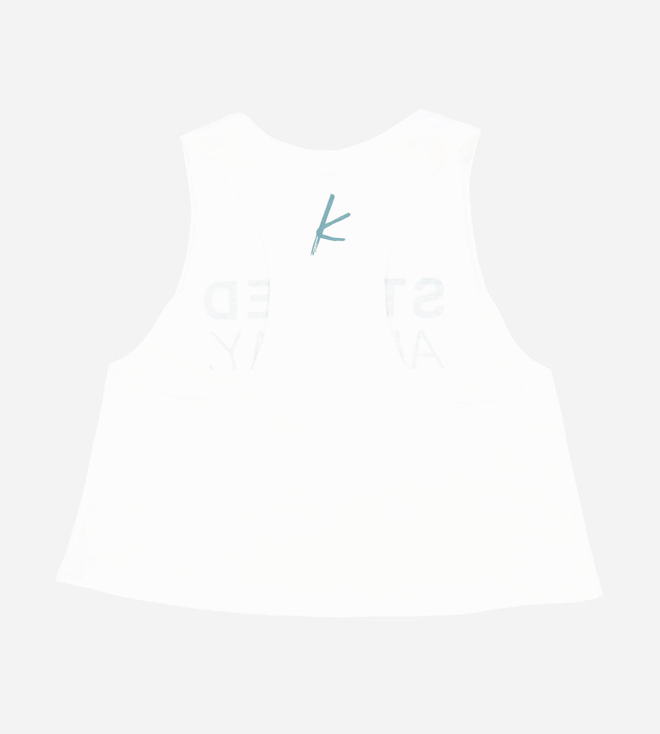 Stoked All Day Cropped Racerback Tank (White / Green)