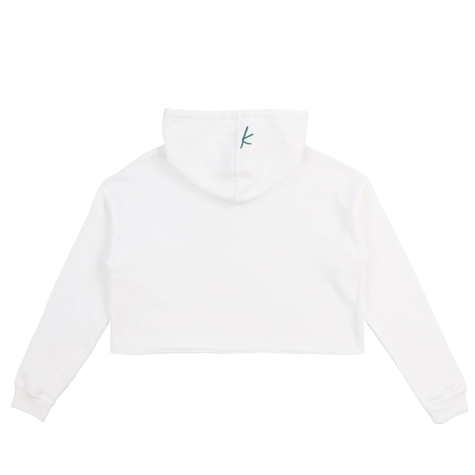 Stoked All Day Cropped Hoodie (White / Green)